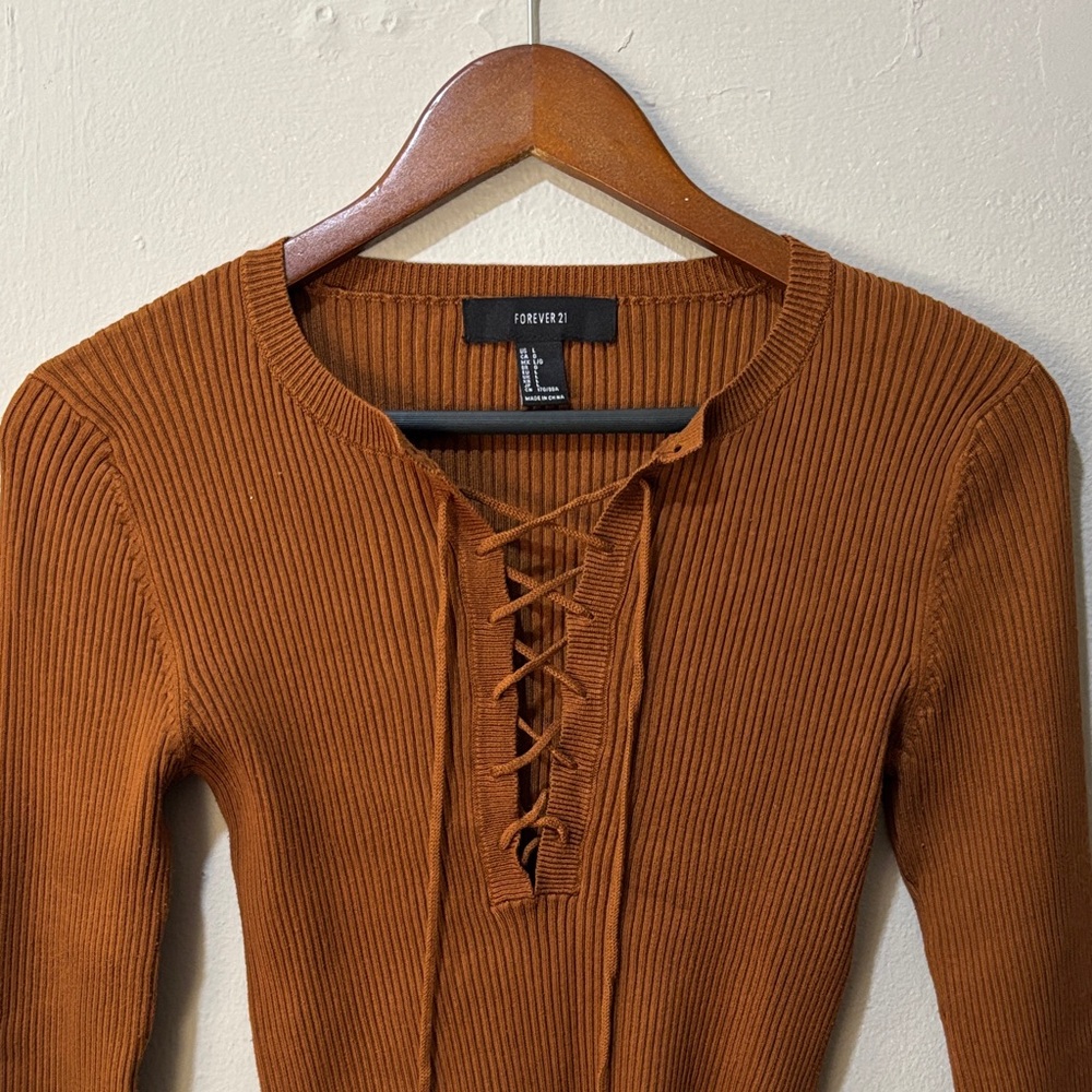 Forever 21 Rust Lace-Up Knit Top